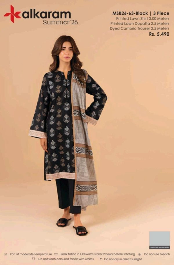 Alkaram Summer'26 – 3 PC PRINTED LAWN SUITE | MSB26-63 BLACK