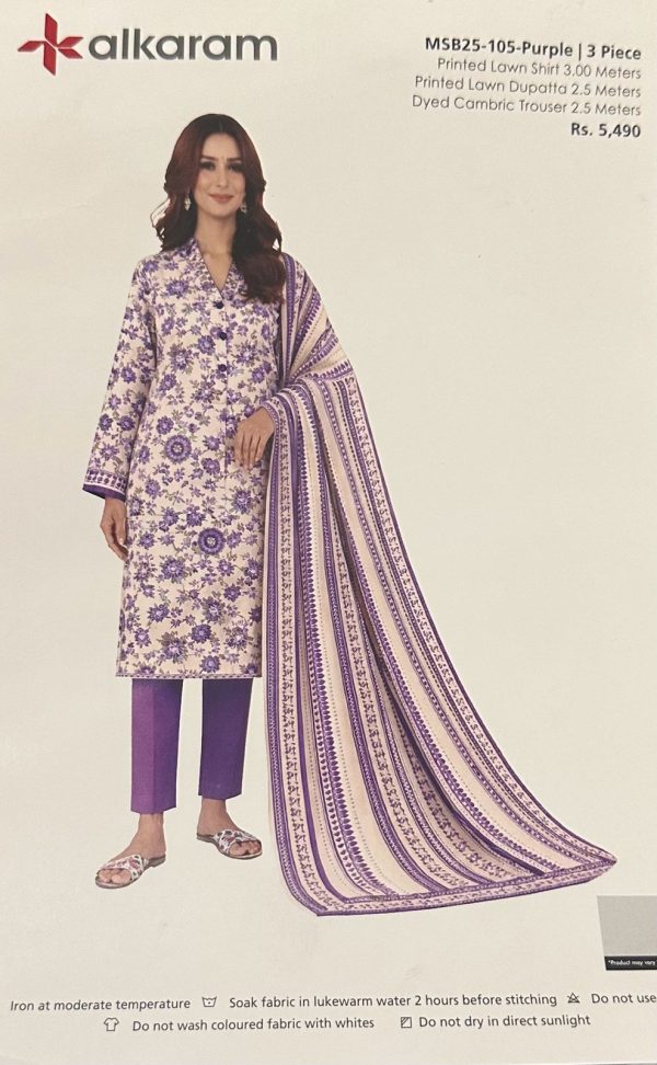 Alkaram Summer – 3 PC PRINTED LAWN SUITE | MSB25-105 PURPLE